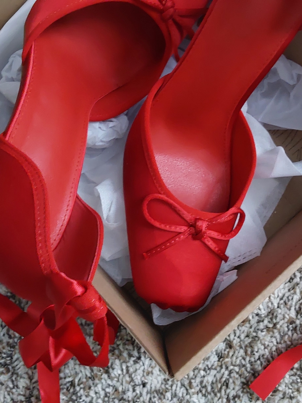 Red Satin Ballet Flats with Ankle Tie